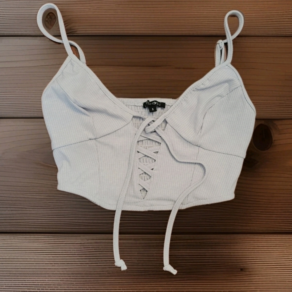 Papermoon Tie Front Camisole Light Gray Crop Top Small